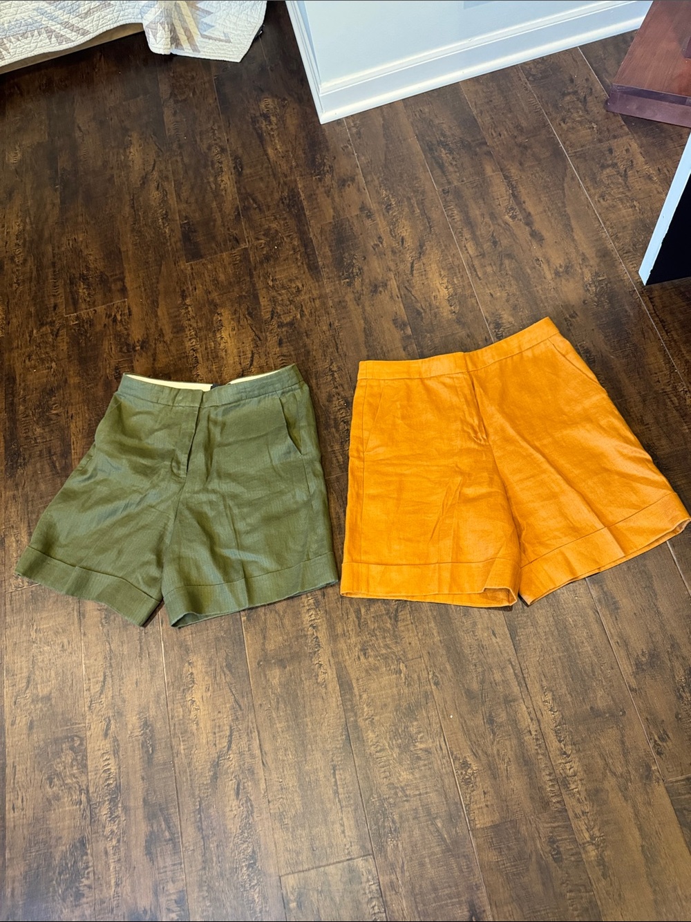 J. Crew High-Waist Linen-Blend Shorts in Olive and Mustard